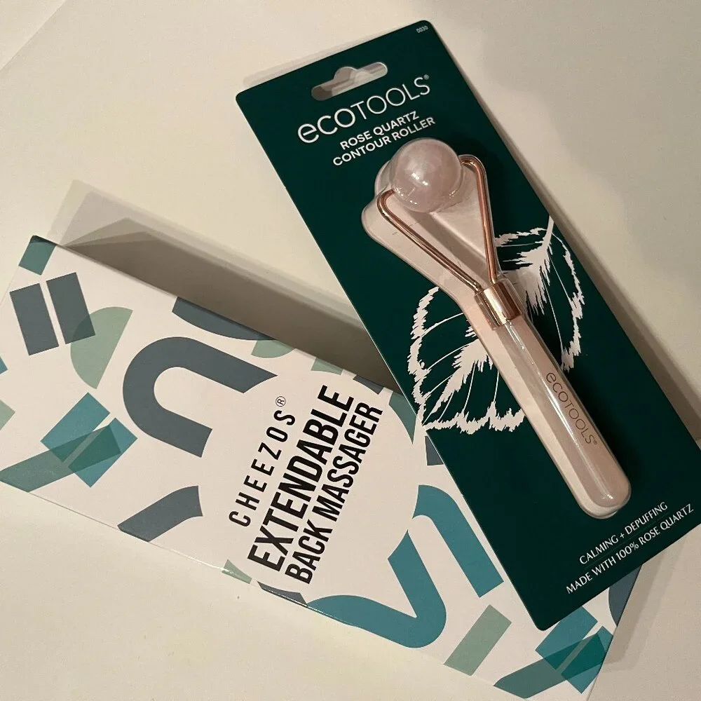 Self-Care!  Rose Quartz‎ Facial Roller and Extendable Back Massager (NEW) (h/x)